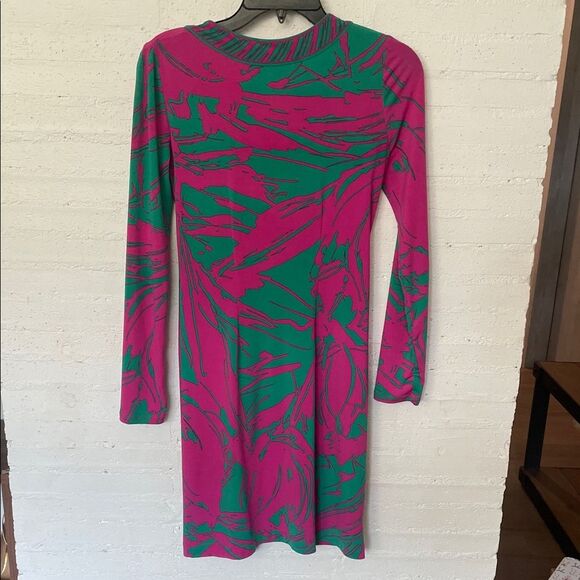 Retro 70s Bodycon BCBGMaxAzria Shift Dress Long Sleeve Twist front V-Neck XXS - Picture 3 of 3